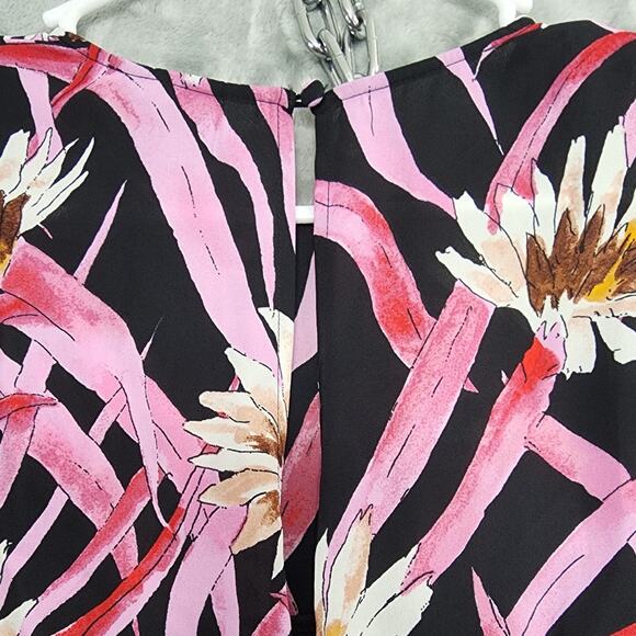 Who What Wear Dress Womens M Pink Black Floral Cold Shoulder High Low Hem Midi - Picture 5 of 12